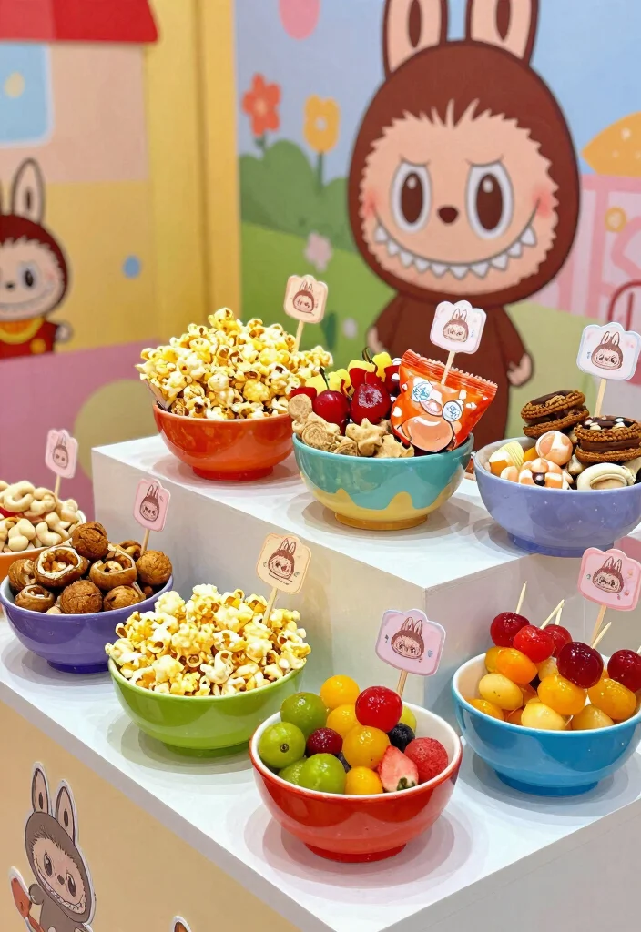 18 Labubu Party Decoration Ideas With Cute Character Style - 8. Creative Snack Stations 1