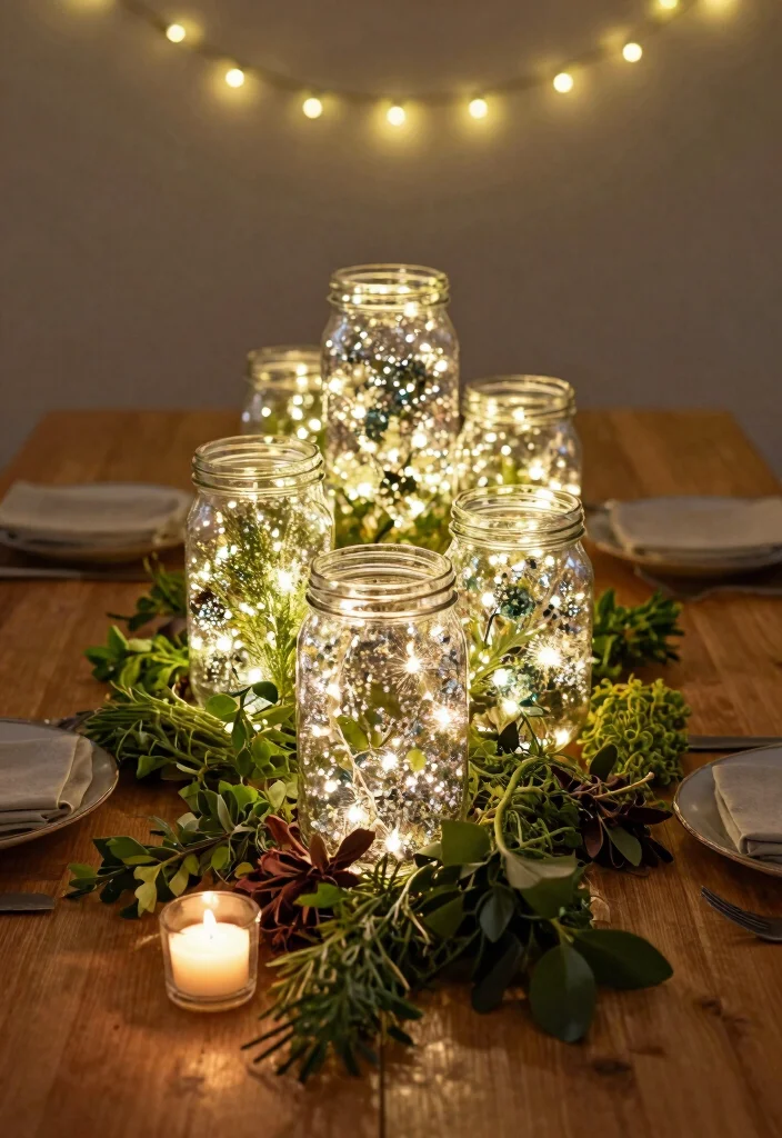 18 New Year Party Decor Ideas That Sparkle Bright - 2. Recycled Glass Jar Centerpieces 1