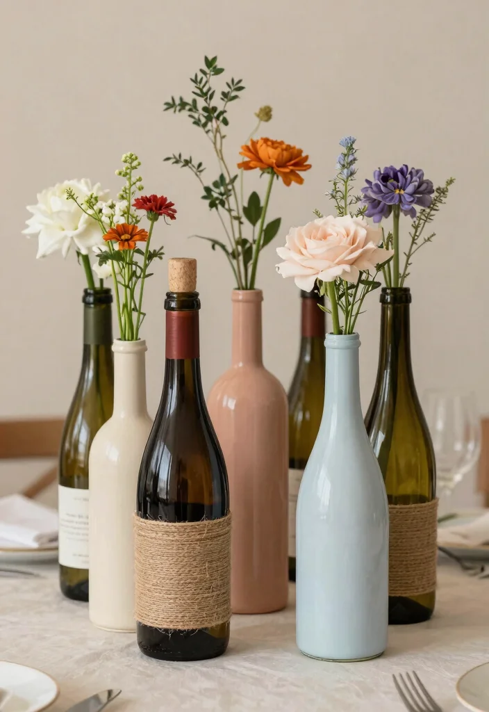 18 New Year Party Decor Ideas That Sparkle Bright - 5. Upcycled Wine Bottle Vases 1